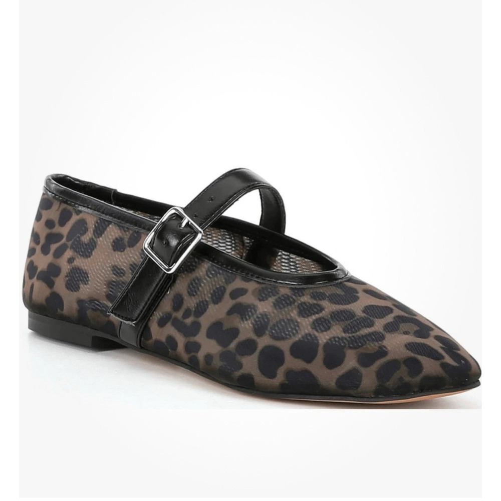 Camila Coelho Moma Flats Womens 6 Leopard Mesh Mary‎ Jane Ballet Shoes Revolve